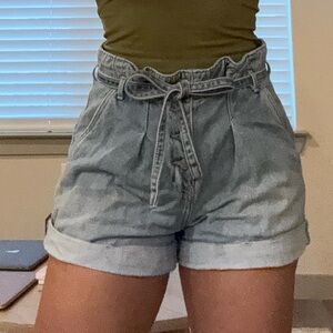 Paper bag denim shorts
